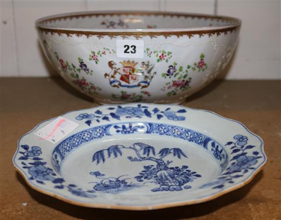 Samson bowl and blue and white bowl